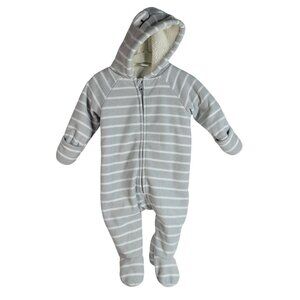 Old Navy Fleece Bunting Gray 3-6M Striped Sherpa Lined Hood Zipper Mittens